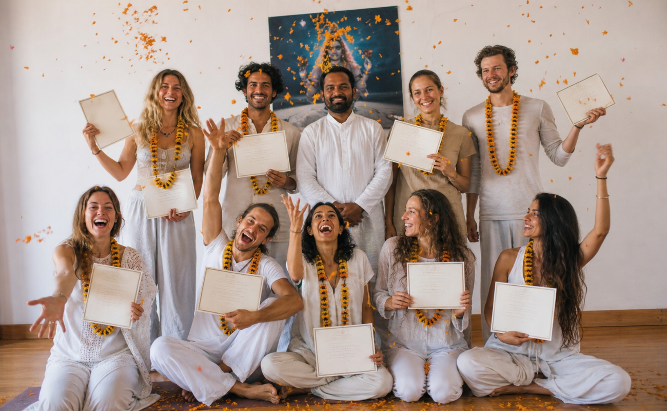 100 hour yoga teacher training in Rishikesh Hatha yoga practice alignment and breathing