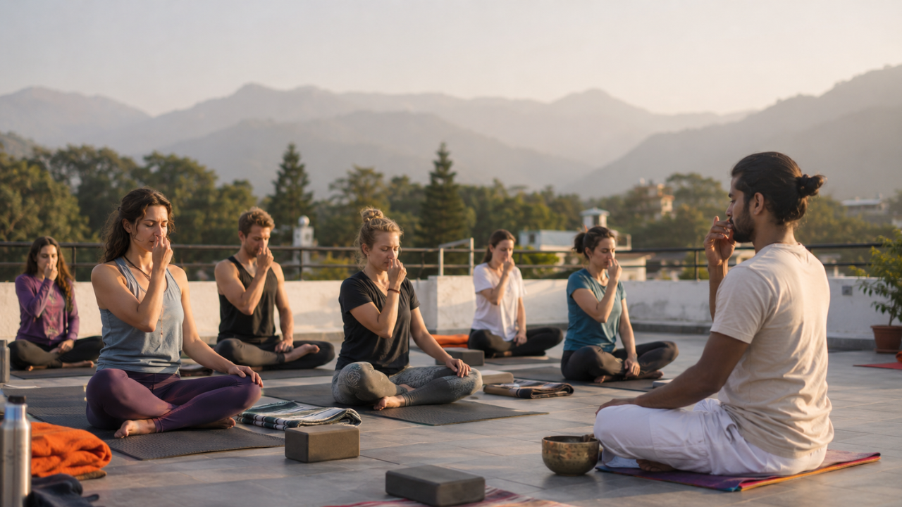 meditation and pranayama class in 200 hour yoga teacher training Rishikesh