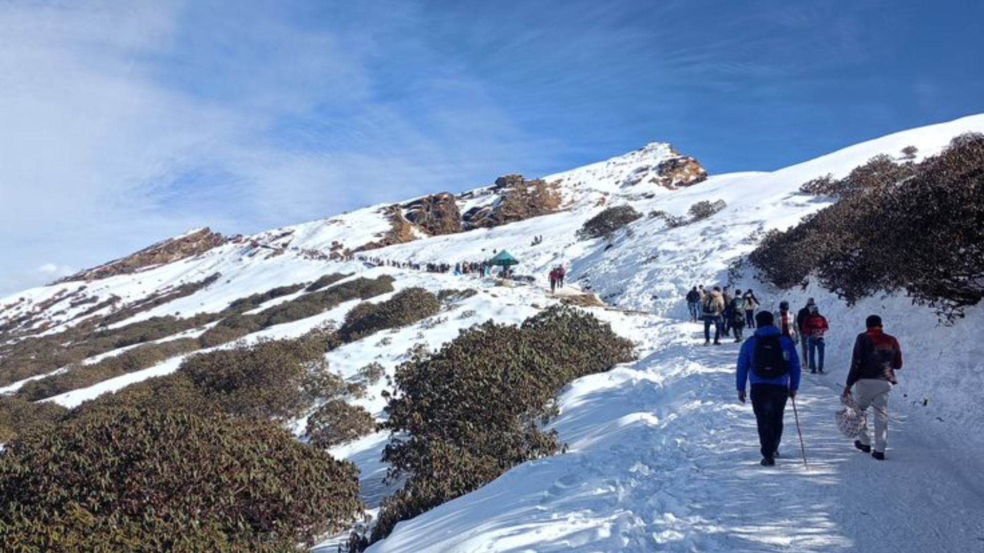 Retreat participants at Chandrashila Peak near Tungnath