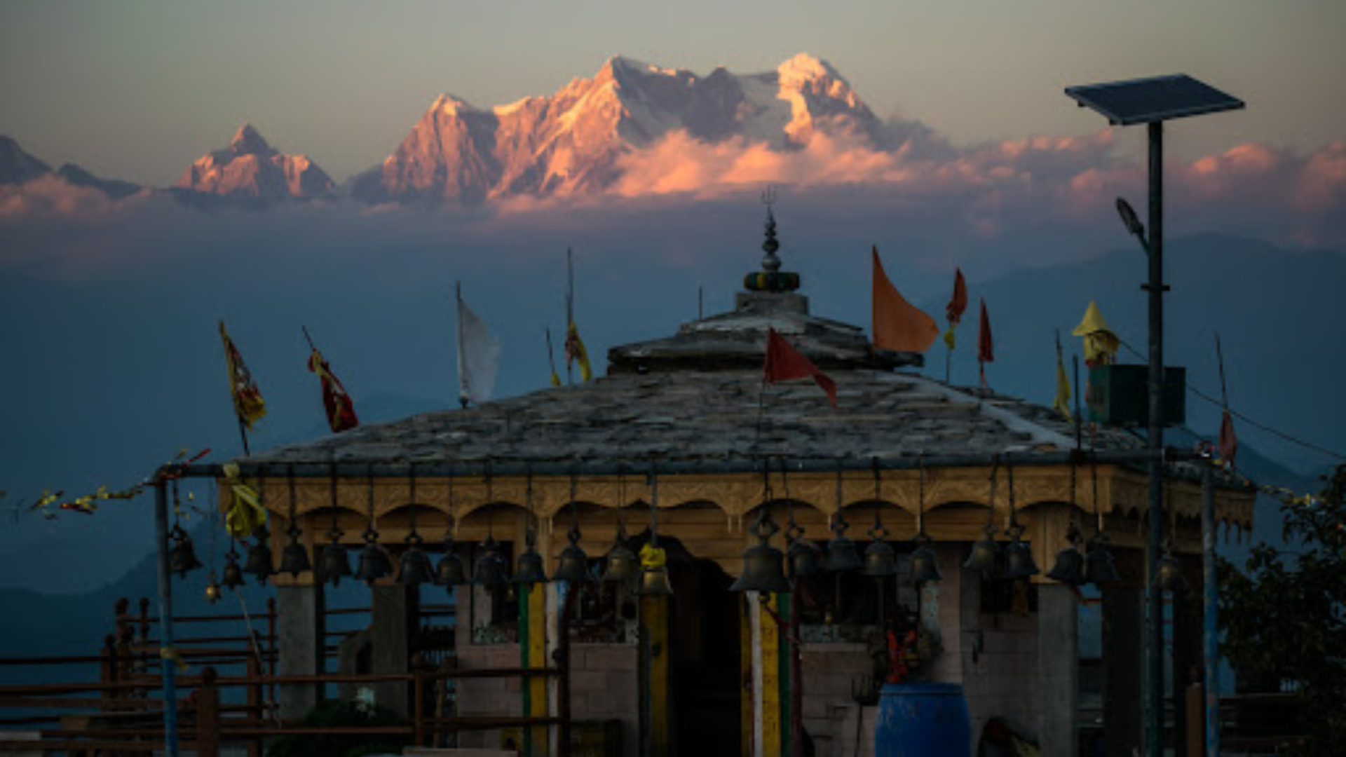 Sunset view from Kartik Swami Temple hilltop in Uttarakhand