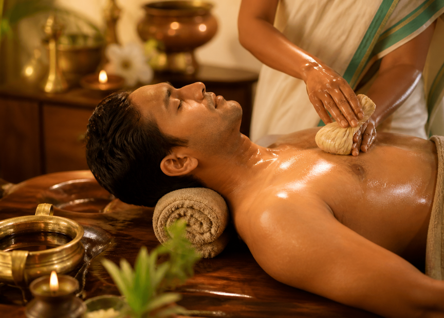 Rejuvenating Ayurvedic massage restoring balance in retreat