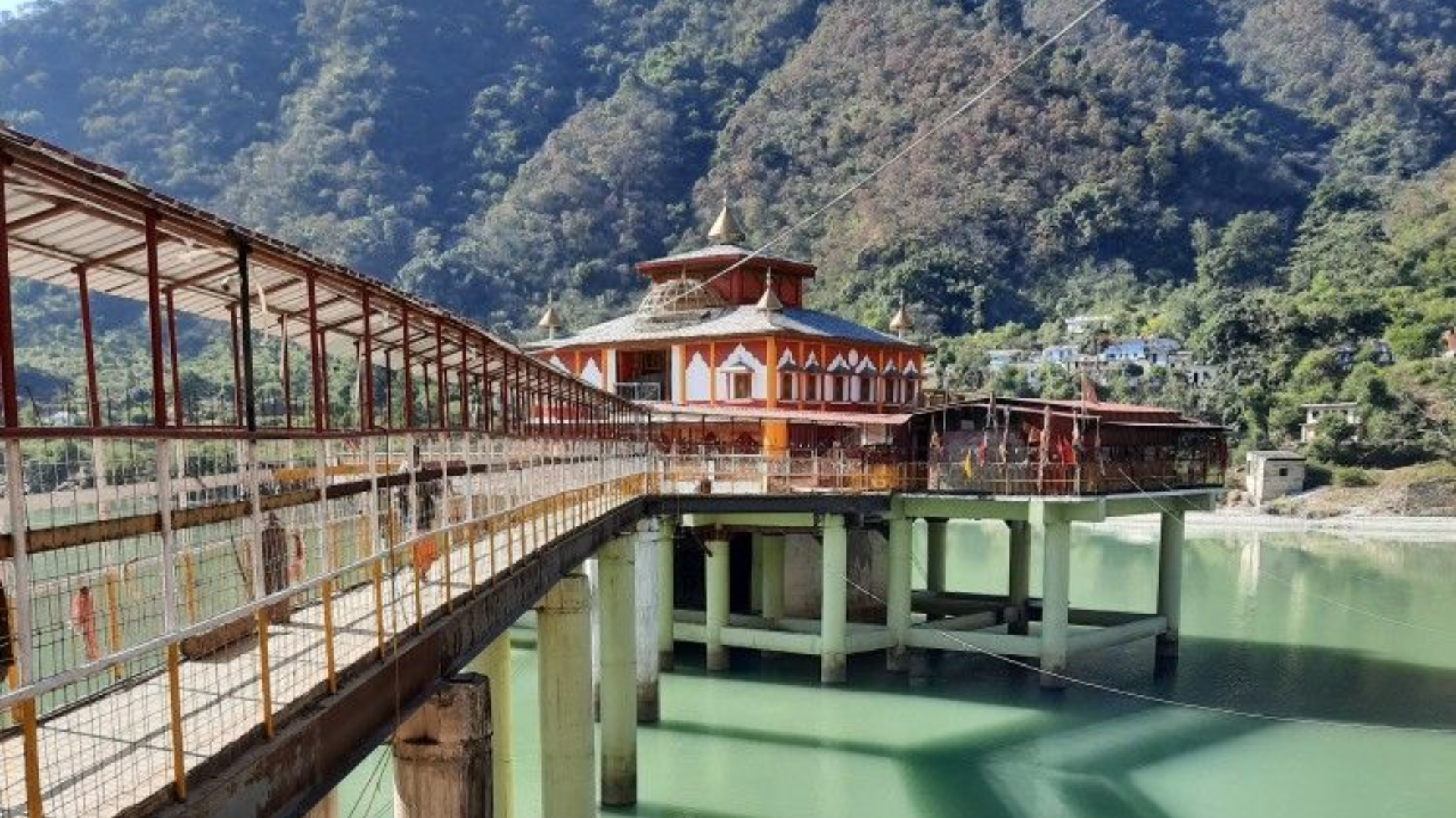 Participants visiting Dhari Devi Temple during Himalayan hiking yoga retreat