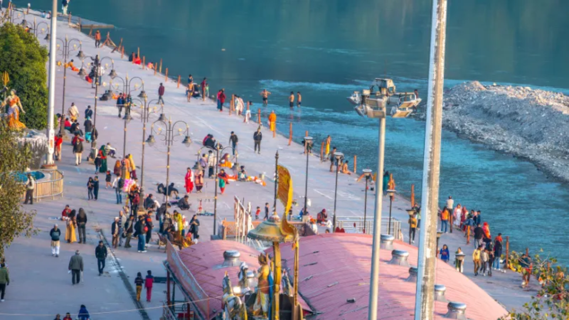 Evening spiritual atmosphere at Triveni Ghat Rishikesh along the Ganga River