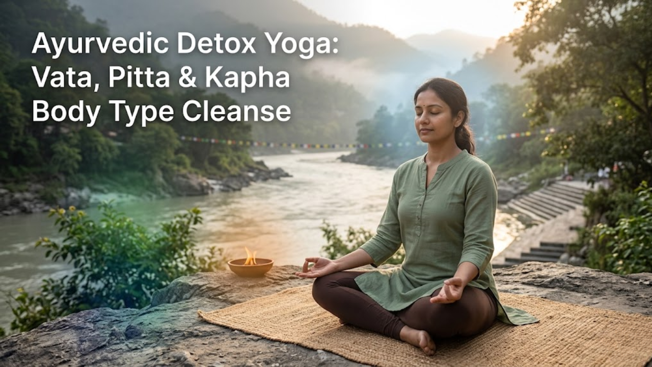 Person practicing Ayurvedic detox yoga for vata pitta kapha body type cleanse