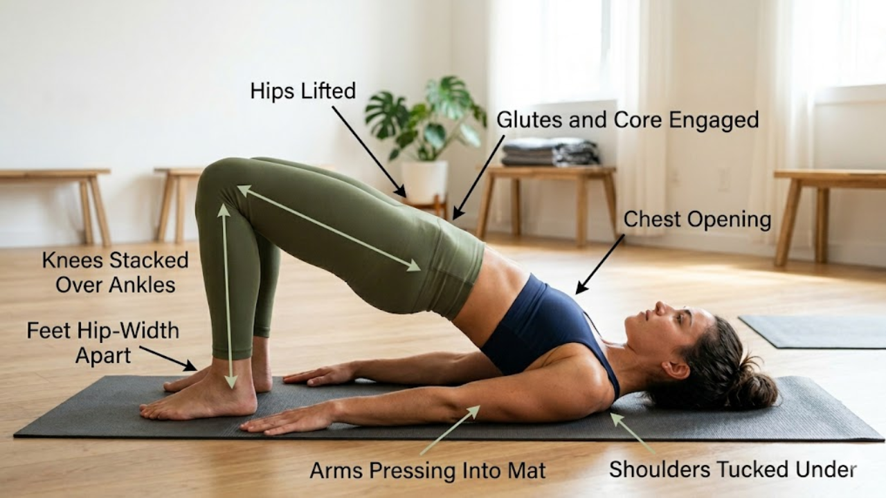 Bridge Pose Setu Bandhasana benefits back strength thyroid digestion
