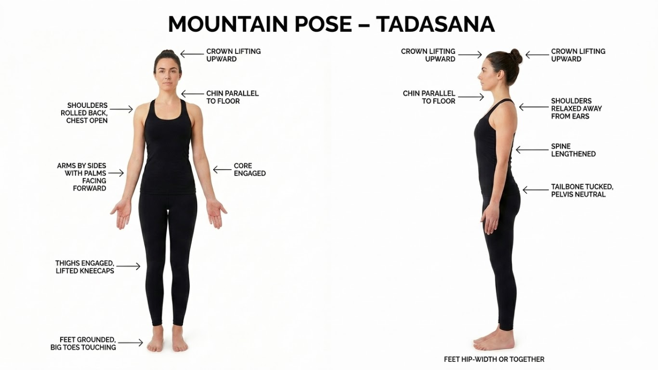 How to do Mountain Pose Tadasana correctly step by step beginner yoga guide