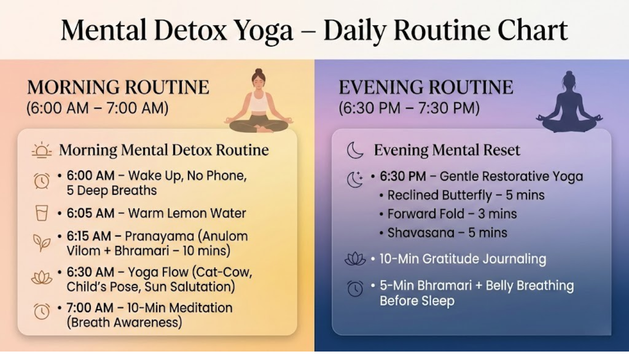 Complete daily mental detox yoga routine morning evening schedule