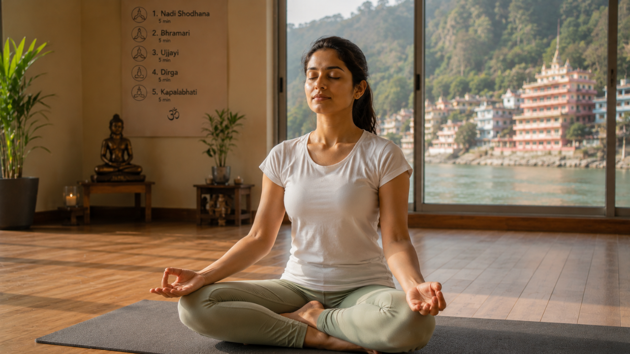 Correct seated posture and hand position for pranayama practice