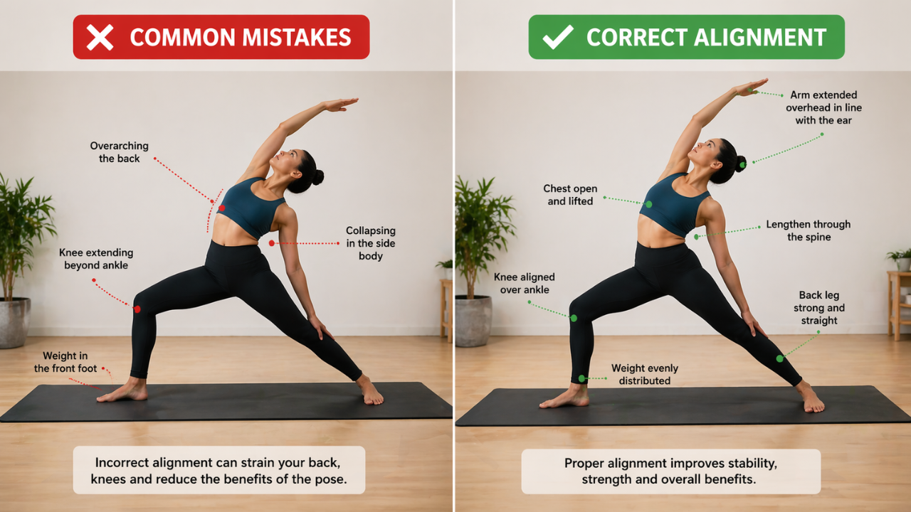 Common alignment mistakes in Reverse Warrior Pose