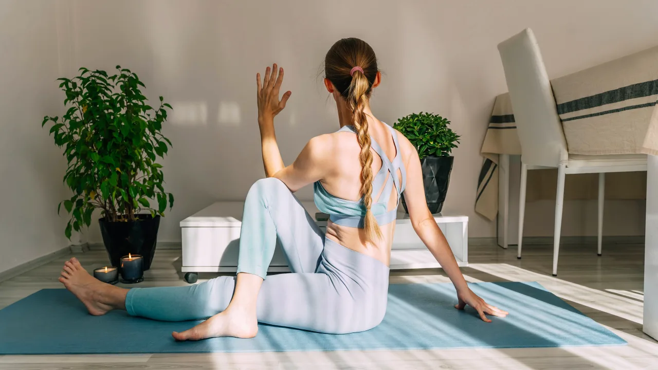 Seated twist yoga pose for body detoxification