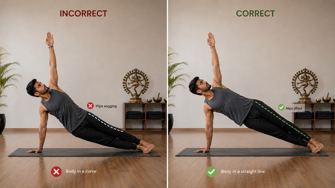 Common alignment mistakes in Side Plank Pose with correction cues