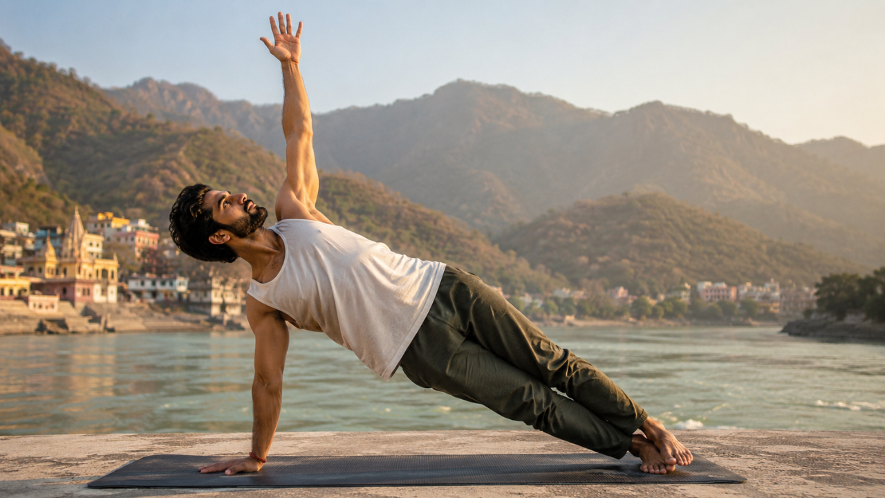 Person practicing Side Plank Pose Vasisthasana yoga asana for core strength and balance