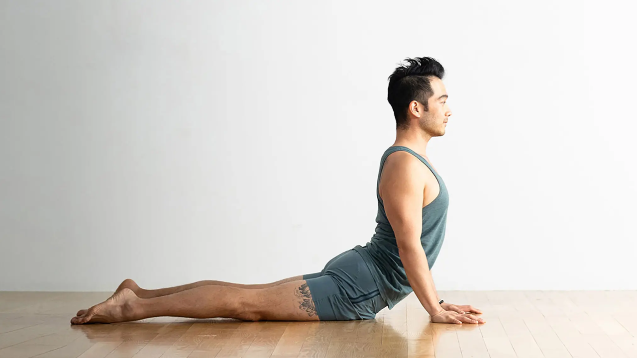 Triangle Pose showing gaze upward