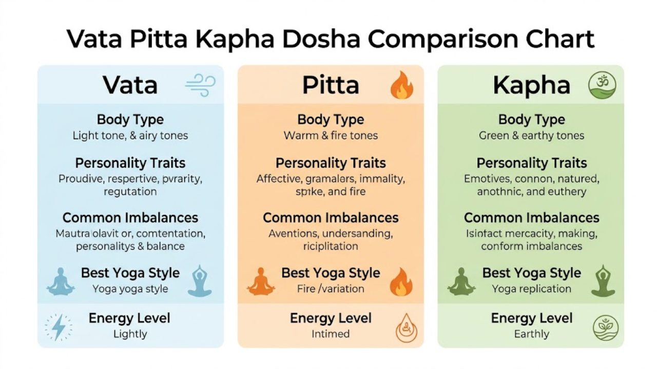 Vata Pitta Kapha dosha comparison chart Ayurveda body type