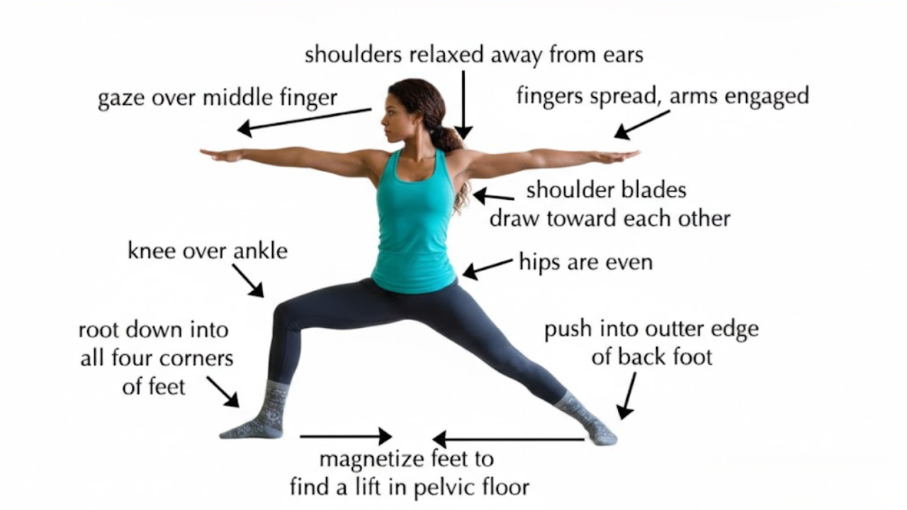 Step by step guide showing how to enter Warrior II pose correctly