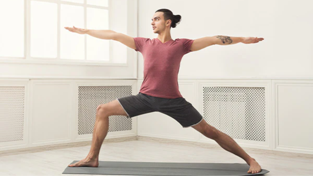 Warrior pose yoga for burning thigh fat and weight loss