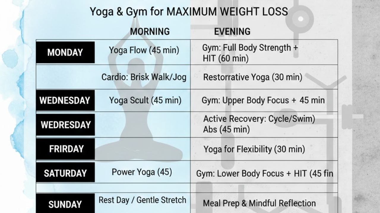 Weekly plan combining yoga and gym workouts for maximum weight loss results