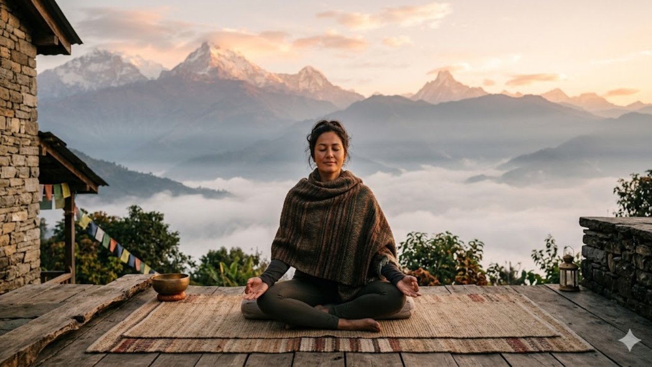 Light shawl and layers for yoga retreat early morning meditation session