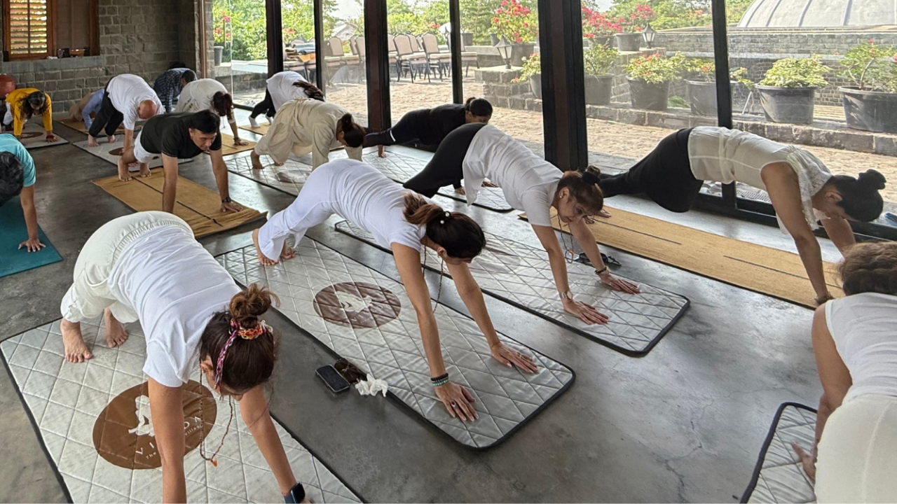 Student experiencing transformation during week two of a 14 day yoga retreat in Rishikesh